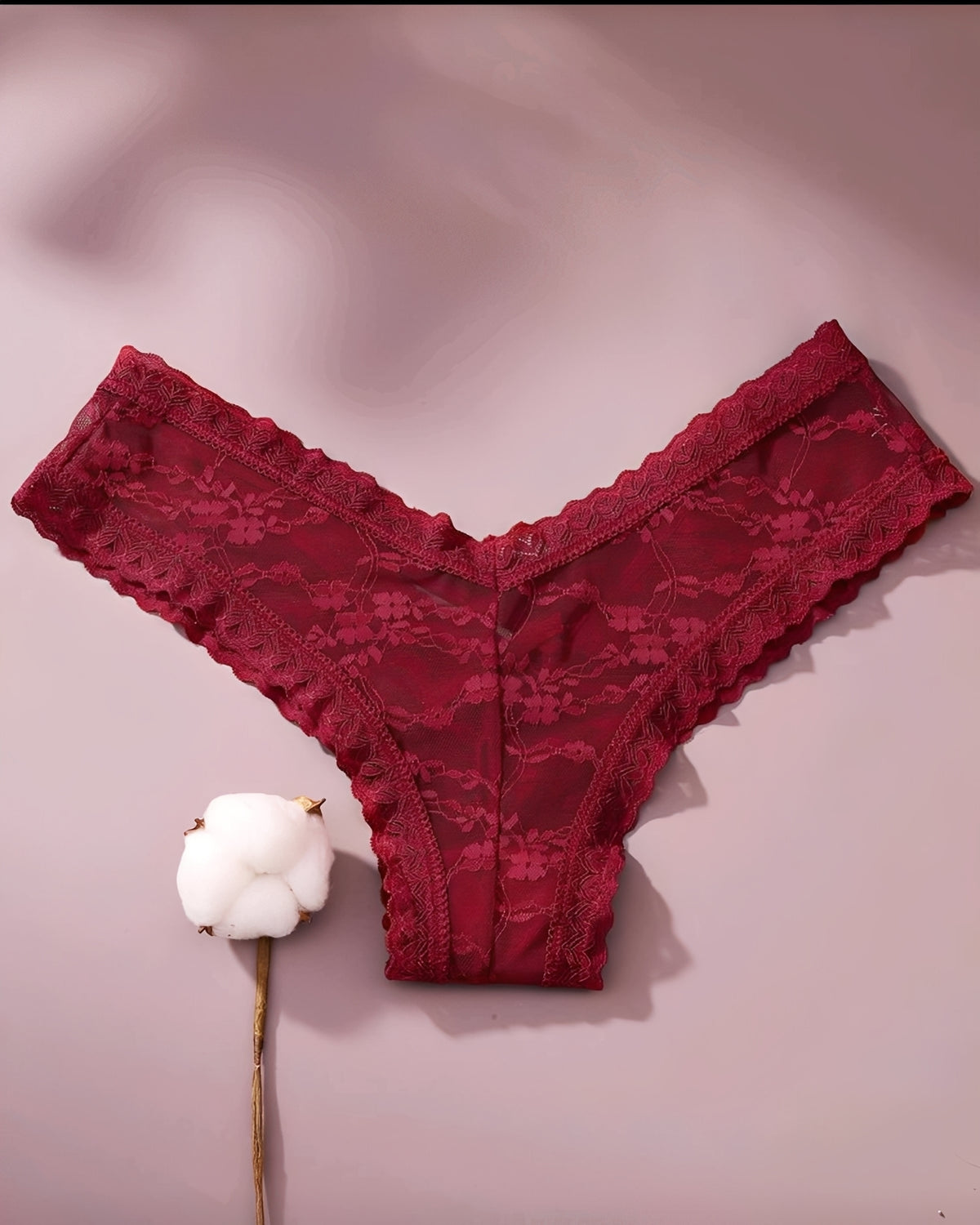 Calcinha Confortável Rendada com Tiras Cruzadas - Lingerie Sensual Feminina Rose, Preta ou Vermelha
