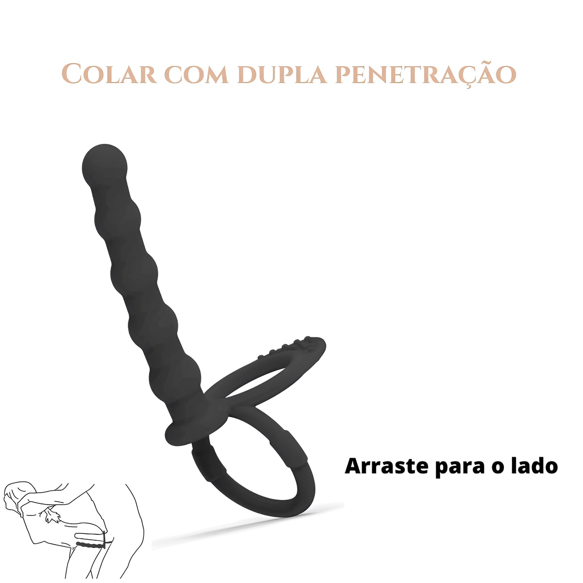 Colar Peniano Preto com Estimulador Anal - Silicone Macio para Dupla Penetração