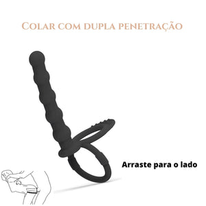Colar Peniano Preto com Estimulador Anal - Silicone Macio para Dupla Penetração