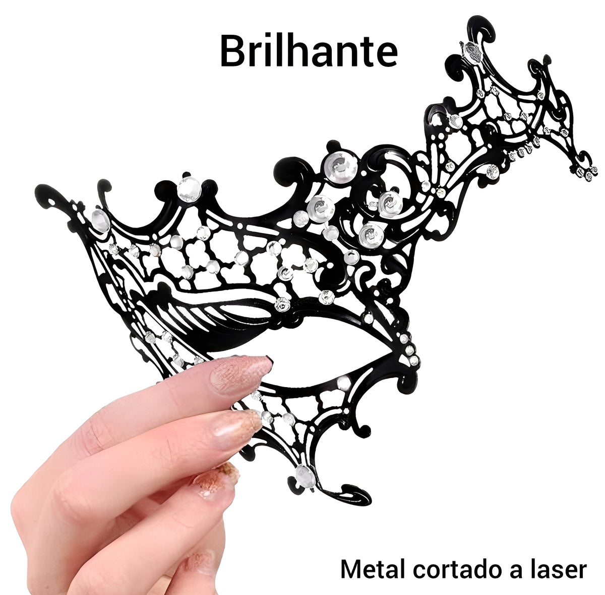 Kit Máscara Veneziana Luxo em Metal com Brilho + Máscara Clássica Preta Unissex – Fantasia de Casal, Festa à Fantasia, Baile de Máscaras, Acessório Sensual e Elegante