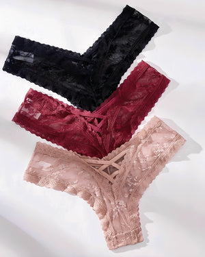 Calcinha Confortável Rendada com Tiras Cruzadas – Lingerie Sensual Feminina Rose, Preta ou Vermelha