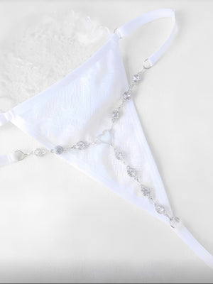 Biquíni Branco Luxo com Apliques Dourados e amarrações na lateral, costas e pescoço – Biquíni Sensual Feminino, Moda Praia Premium, Conjunto Branco Sexy