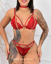 Conjunto de Lingerie com Detalhes em Corrente – Luxo e Sensualidade em Cada Detalhe