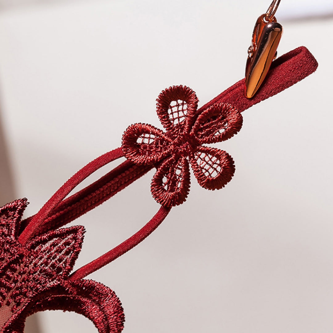 Calcinha Fio Dental com Pérolas em Renda Floral - Lingerie Sensual Feminina Luxo nas Cores Vermelho, Preto, Branco, Azul, Verde, Rosa e Roxo